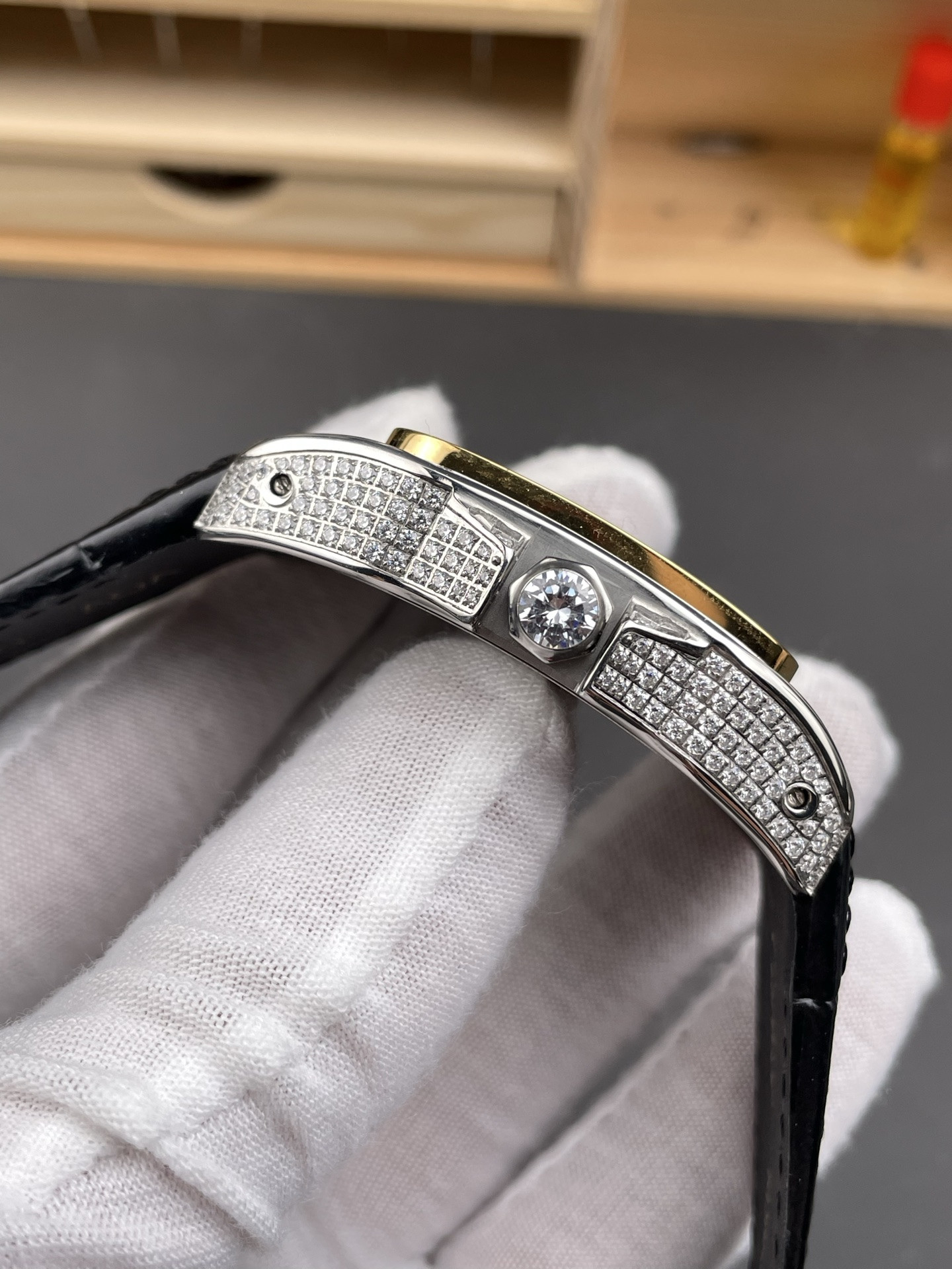 Santos Two-Tone Full Diamond White Dial