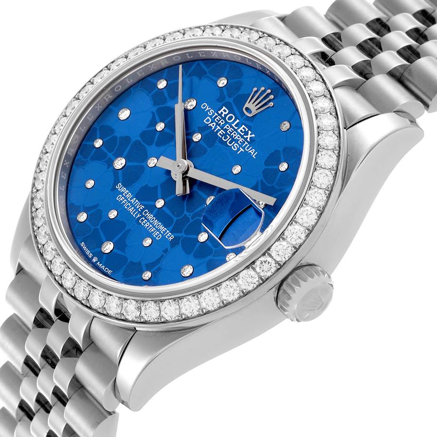Rolex Datejust 31 Steel White Gold Blue Floral Dial Diamond Ladies Watch 278384