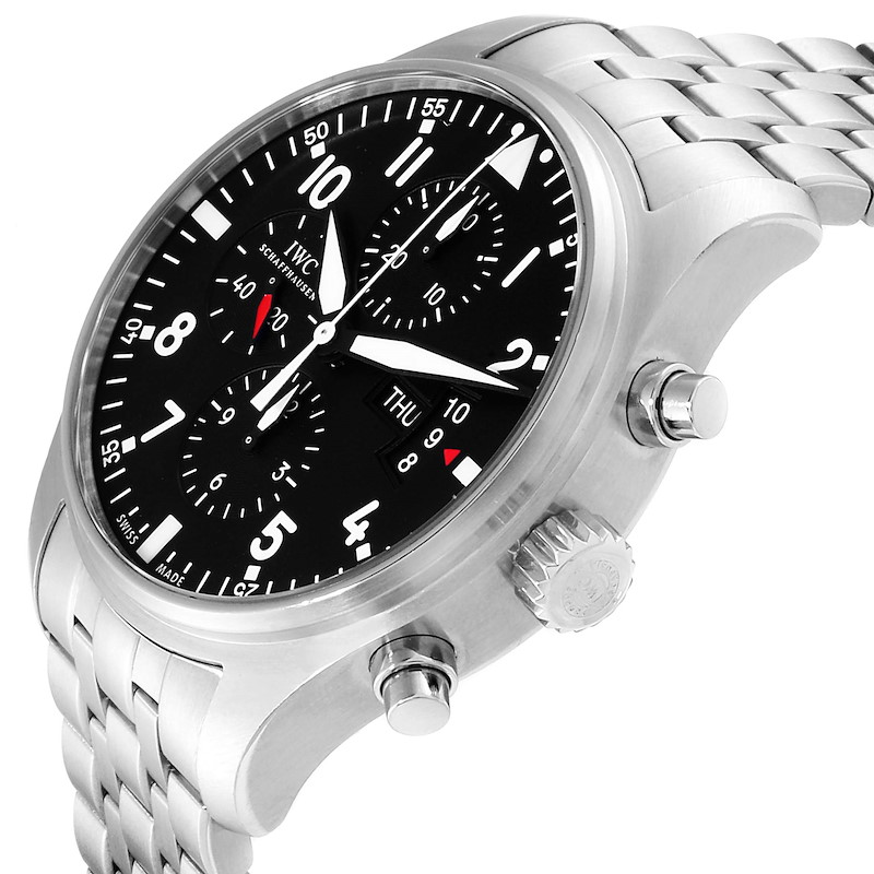 IWC Pilot Black Dial Chronograph Steel Mens Watch IW377704