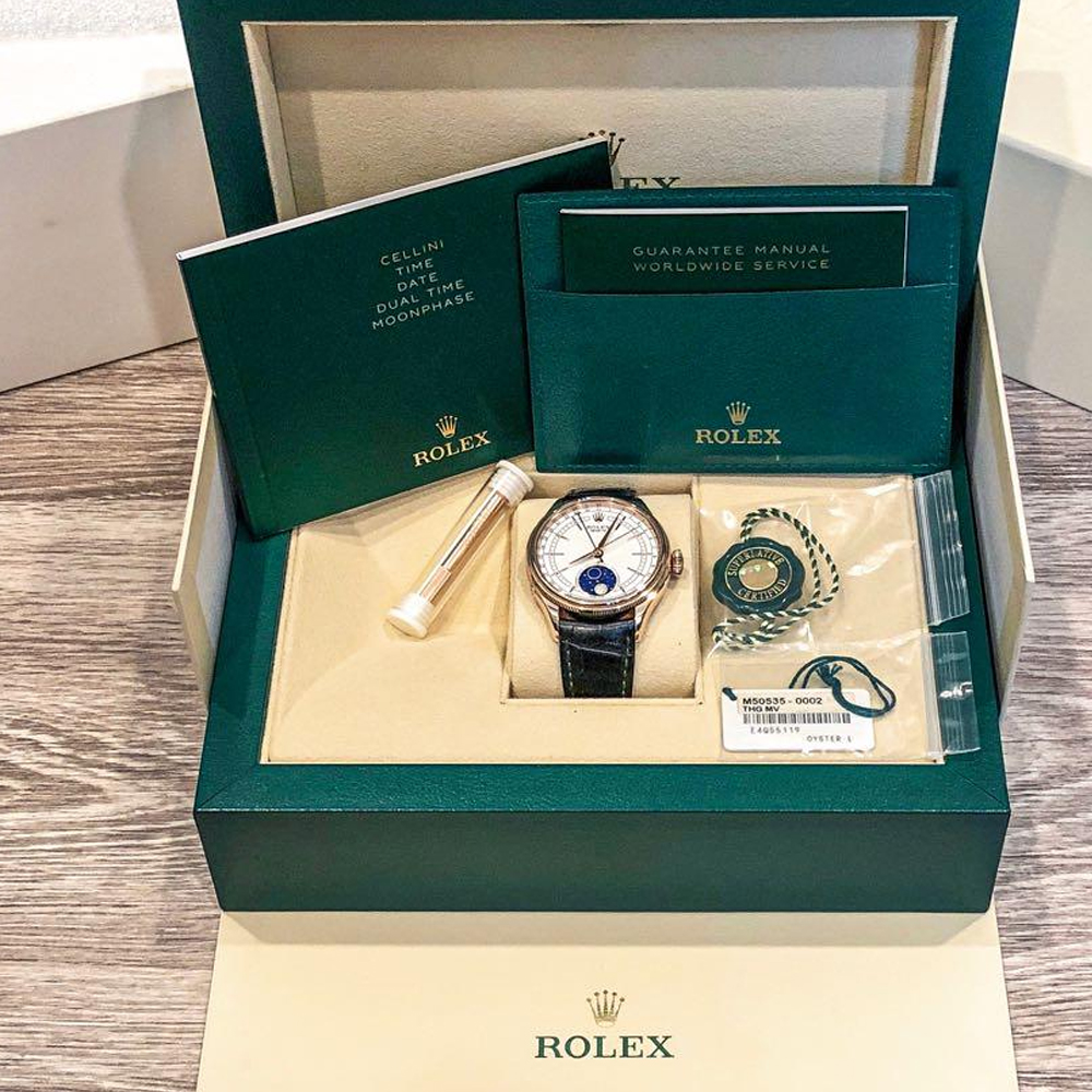Rolex Cellini Moonphase White Dial Rose Gold 39mm Mens Watch 50535 New