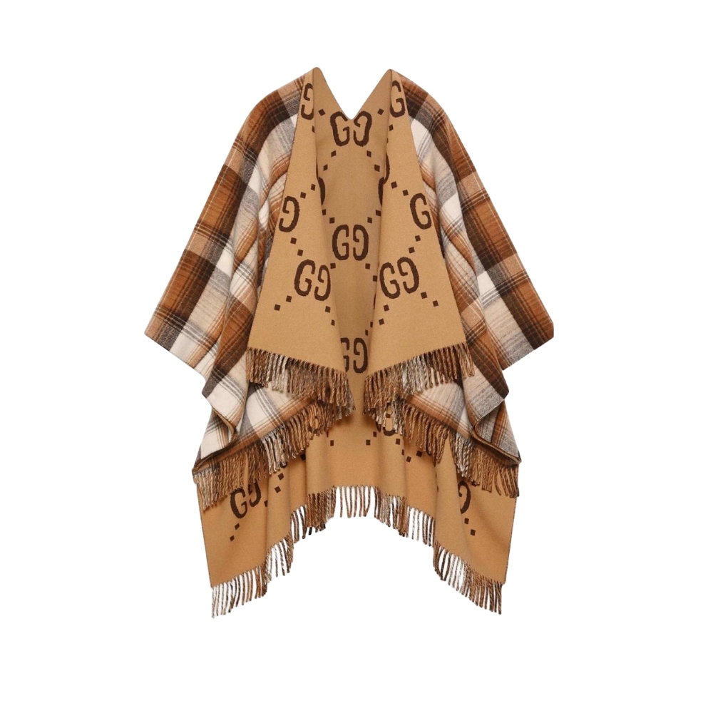 Gucci Reversible GG Wool Cape Poncho Beige 185cm 553118 4G200 9764