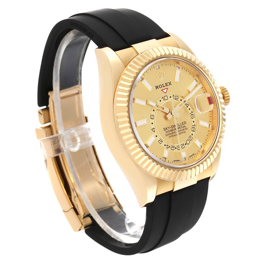 Rolex Sky-Dweller Yellow Gold Champagne Dial Oysterflex Mens Watch 326238