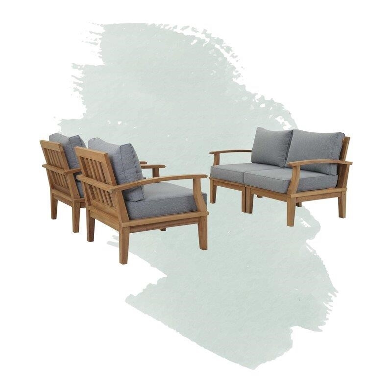 Sidney Solid Wood 4 - Person Seating Group with Cushions