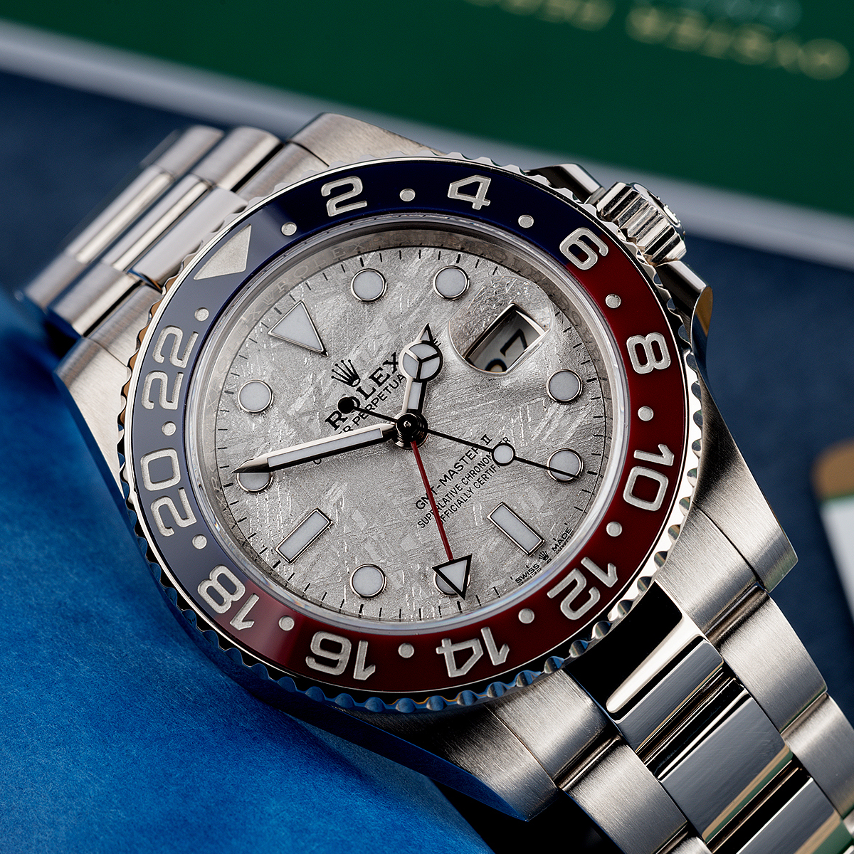Rolex GMT Master II White Gold Meteorite Dial Pepsi Bezel Mens Watch 126719BLRO-0002 in 2021 New