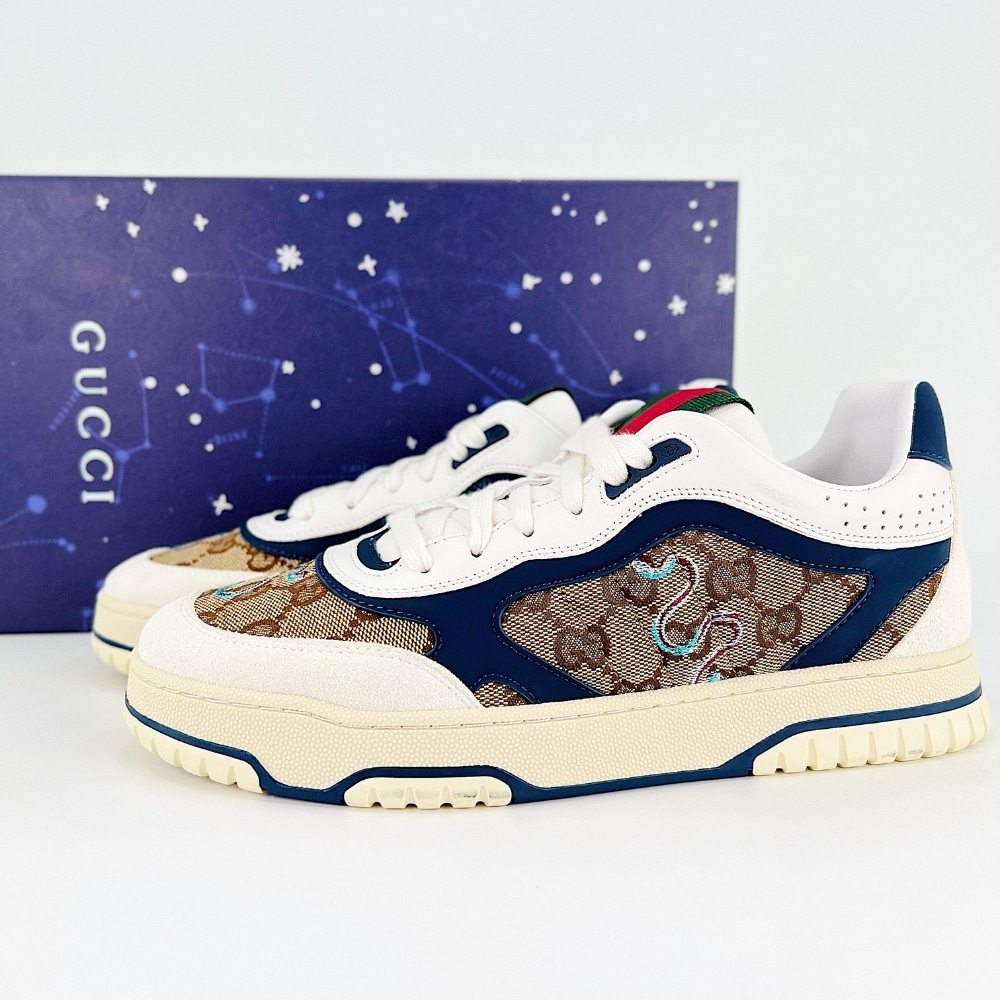 Gucci Men Re Web Trainer Beige And Blue GG Canvas 821730 AAEMC 9566