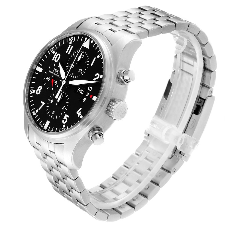 IWC Pilot Black Dial Chronograph Steel Mens Watch IW377704
