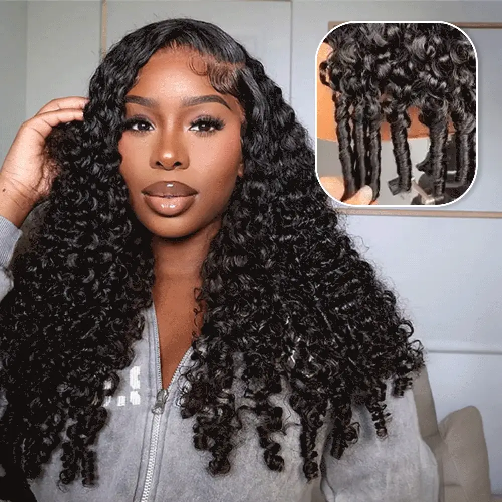 Megalook 13x6 Three-Go™ Glueless Wig Burmese Curly With Drawstring With Finger Coil Ends Hold Curls Well