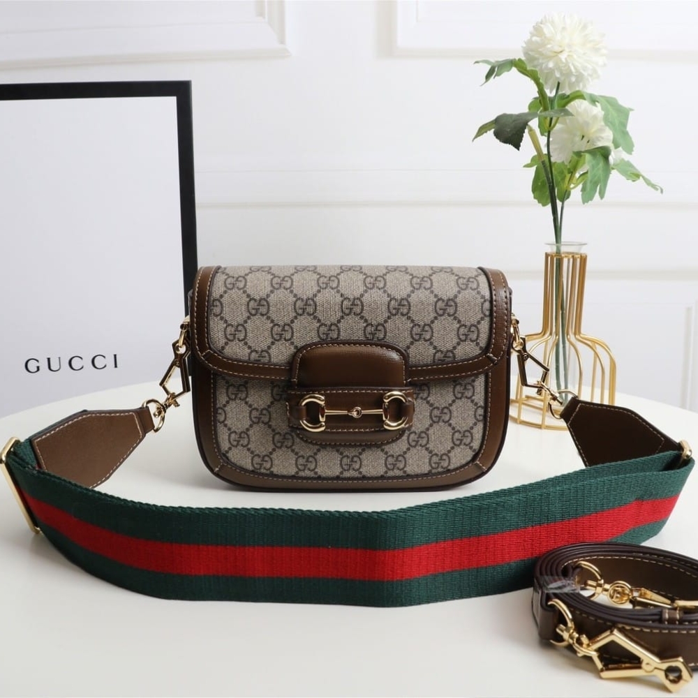 Gucci Horsebit 1955 Small GG Supreme Shoulder Bag Brown 20cm 658574 HUHHG 8565