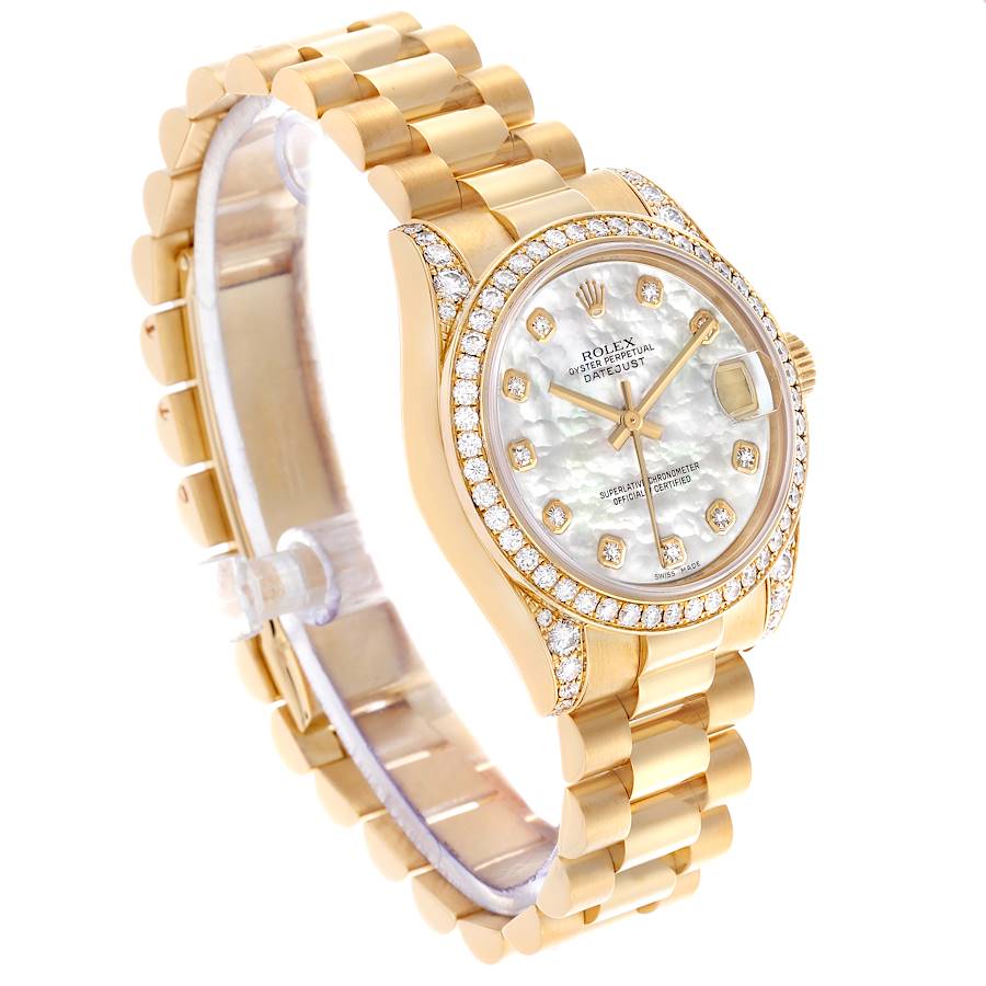 Rolex President Midsize Yellow Gold Mother Of Pearl Diamond Ladies Watch 178158