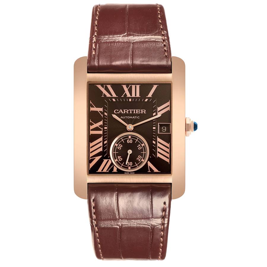Cartier Tank MC Rose Gold Brown Dial Brown Strap Mens Watch W5330002