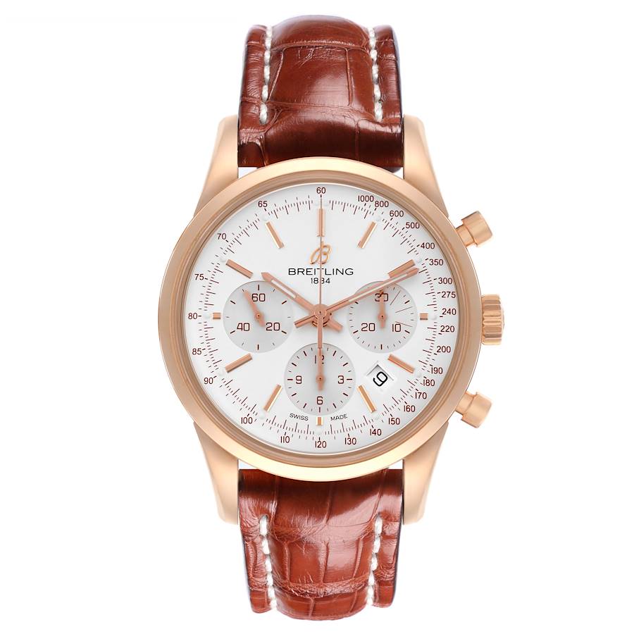 Breitling Transocean 43mm Chronograph Rose Gold Mens Watch RB0152