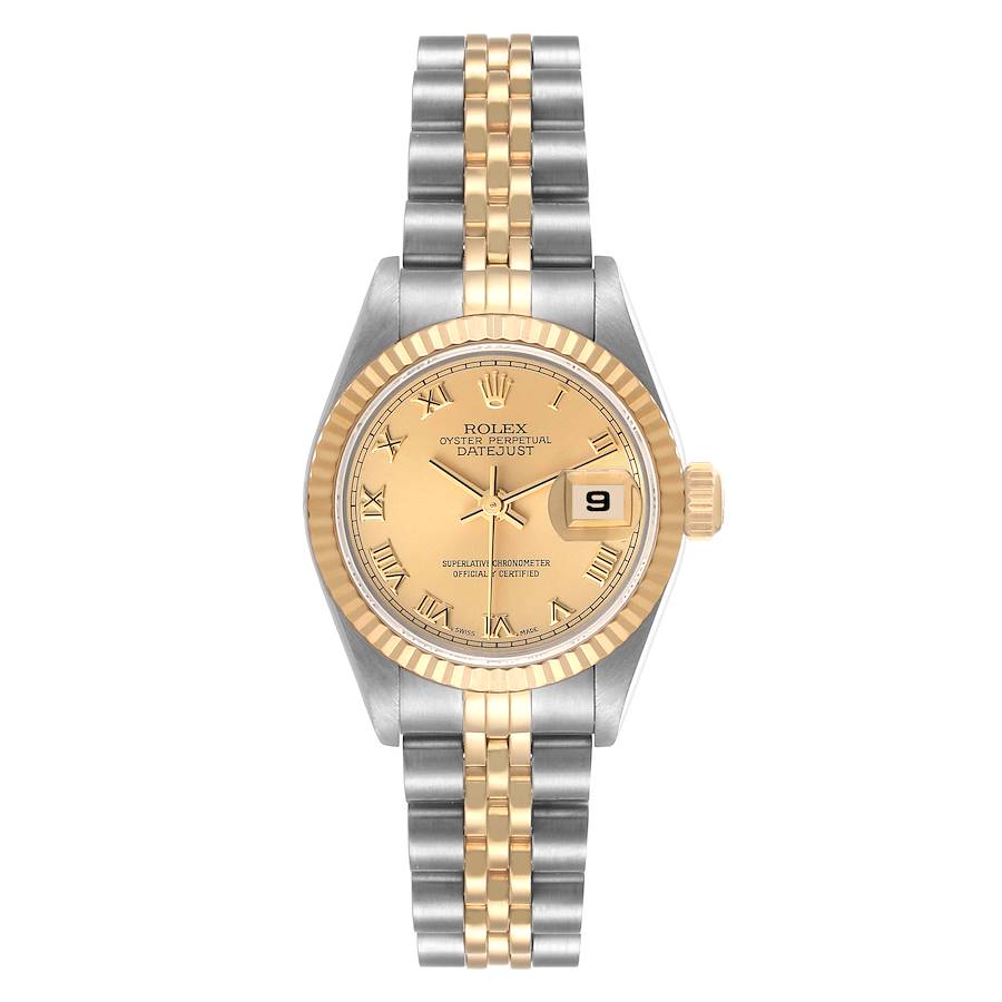 Rolex Datejust Steel Yellow Gold Champagne Roman Dial Ladies Watch 69173 Papers