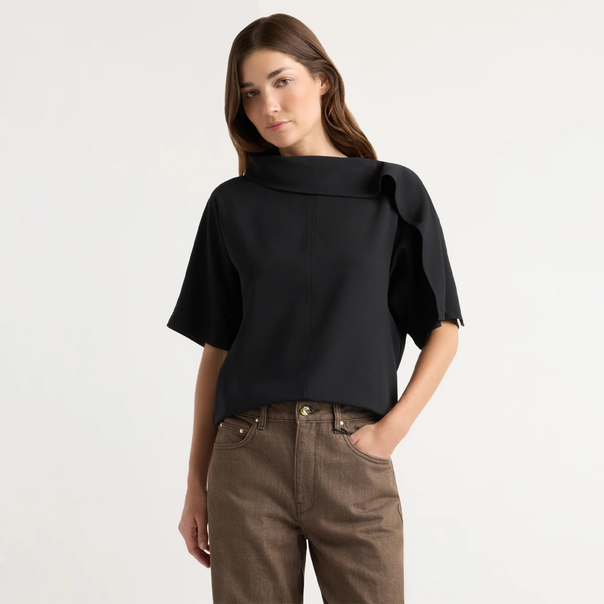 Allie Foldover Scarf-Neck Blouse