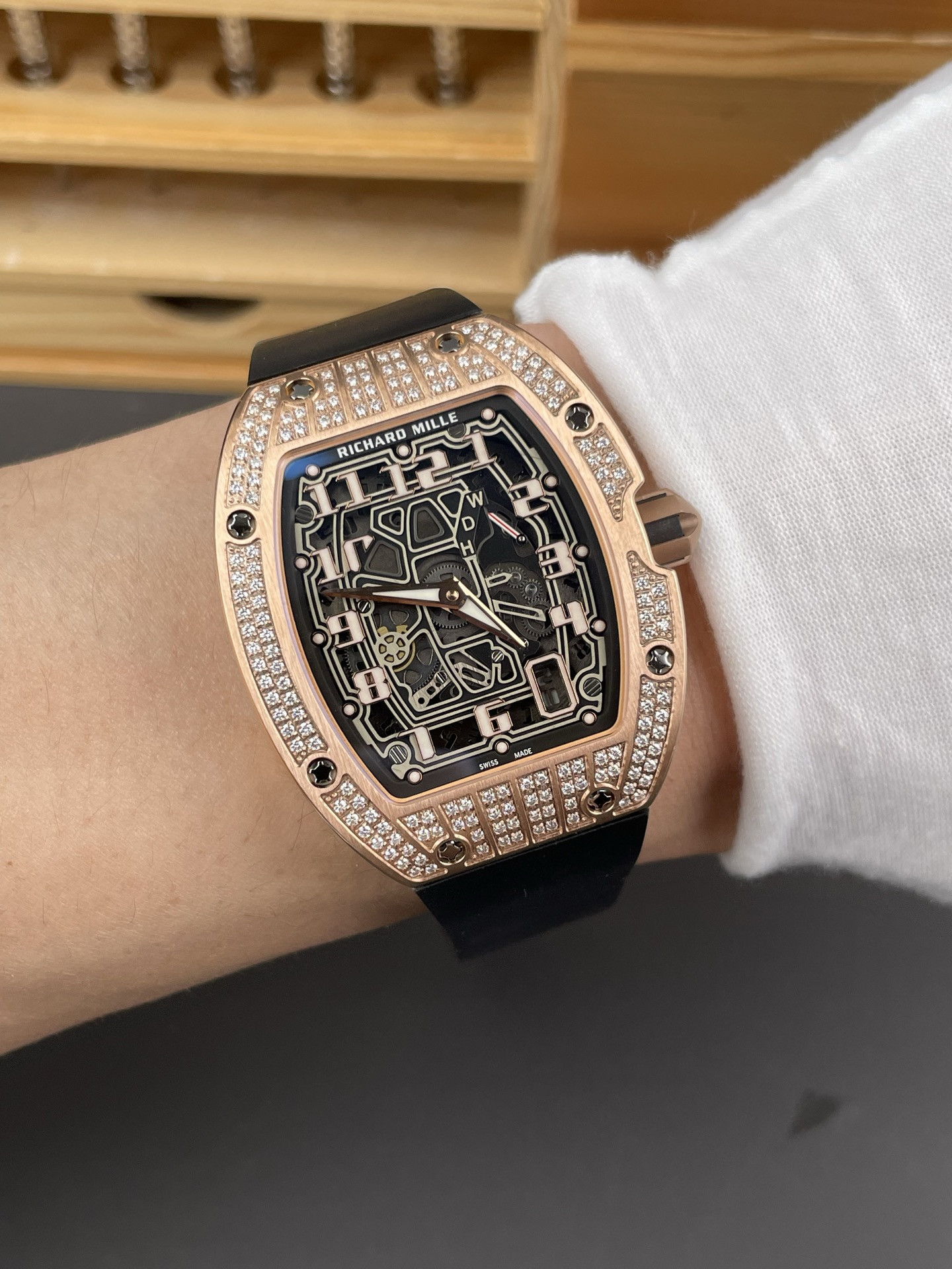RM67-01 Full Diamond Rose Gold Case