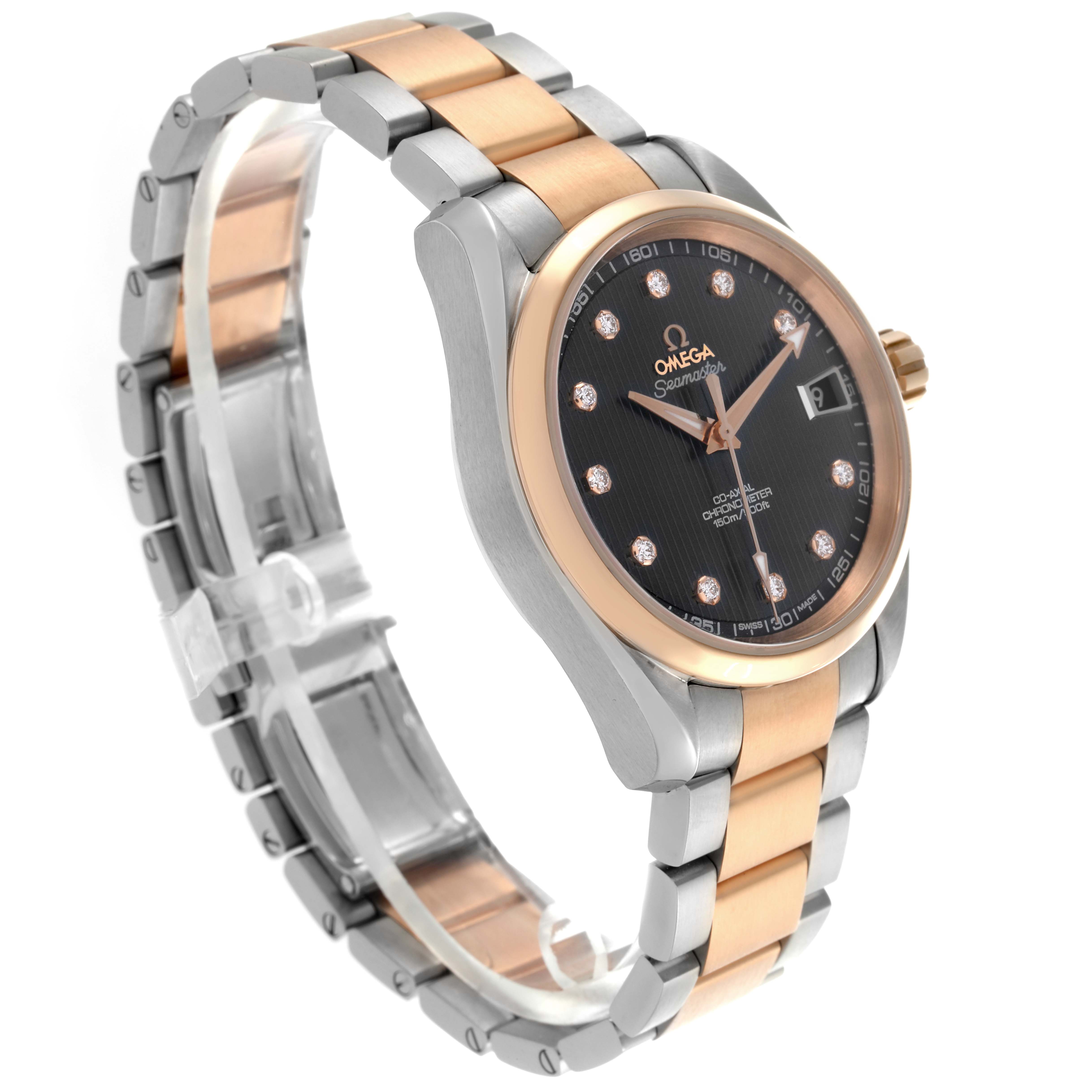 Omega Aqua Terra Steel Rose Gold Diamond Mens Watch 38.5 MM 231.20.39.21.51.002