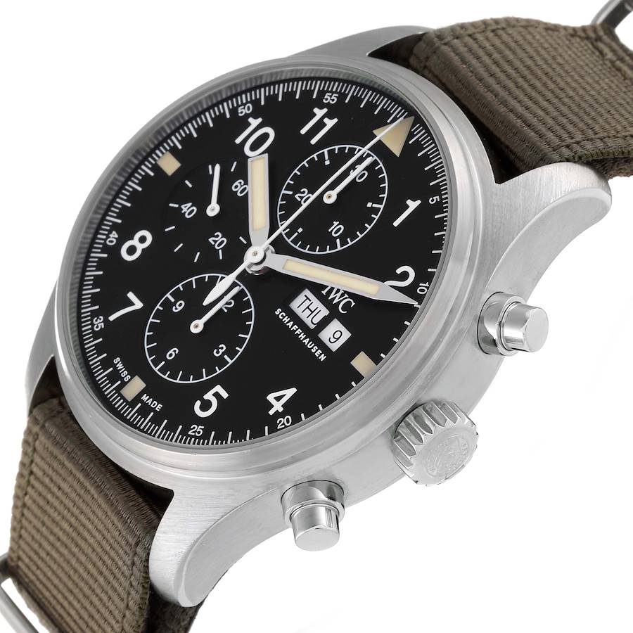 IWC Spitfire Pilot Steel Black Dial Chronograph Mens Watch IW377724