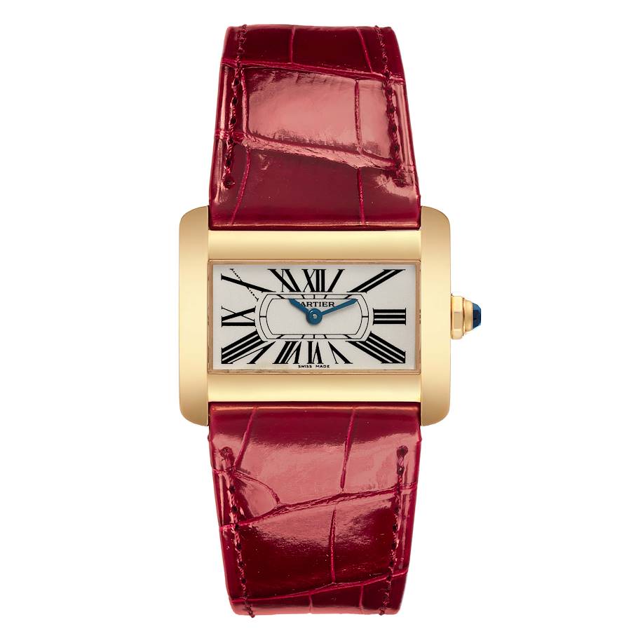Cartier Tank Divan Mini Yellow Gold Red Strap Ladies Watch W6300356