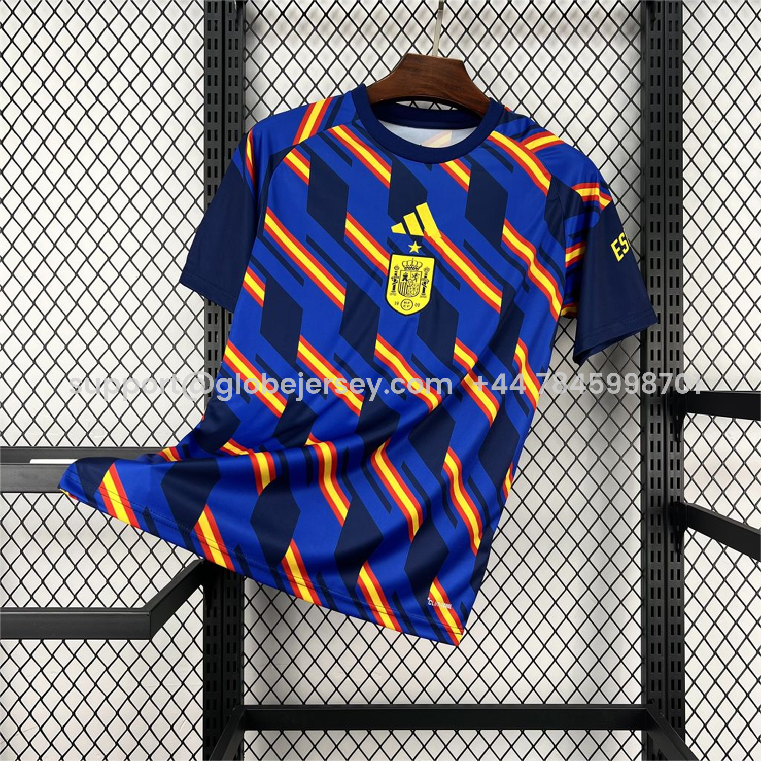 Spain 2026 Royal Blue And Yellow Stripes Pre-match Jersey - Fans Version