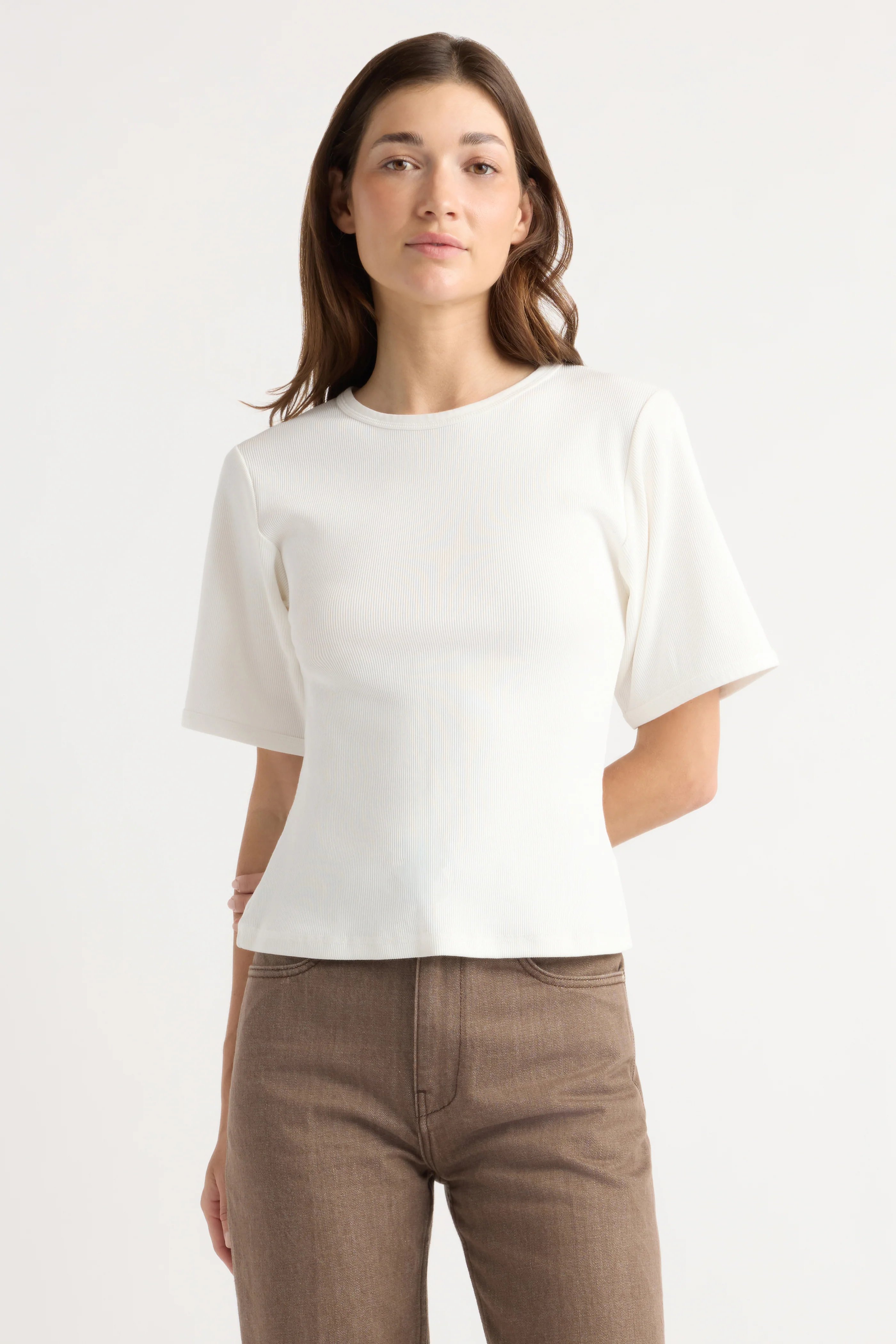 Reanne Ribbed Sculpted Crew-Neck Tee