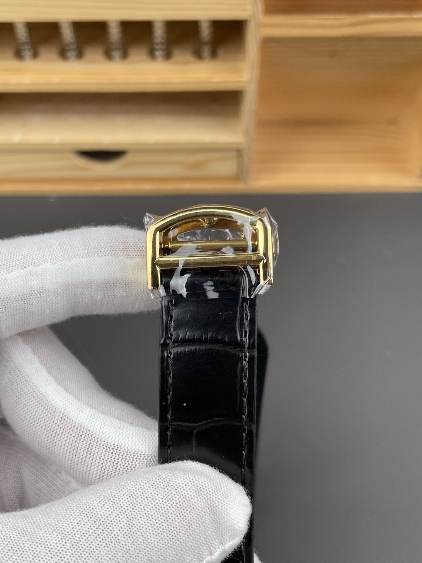 Santos Skeleton Series Leather Strap Gold Dial