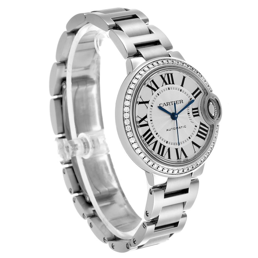 Cartier Ballon Bleu 36mm Steel Diamond Bezel Ladies Watch W4BB0023