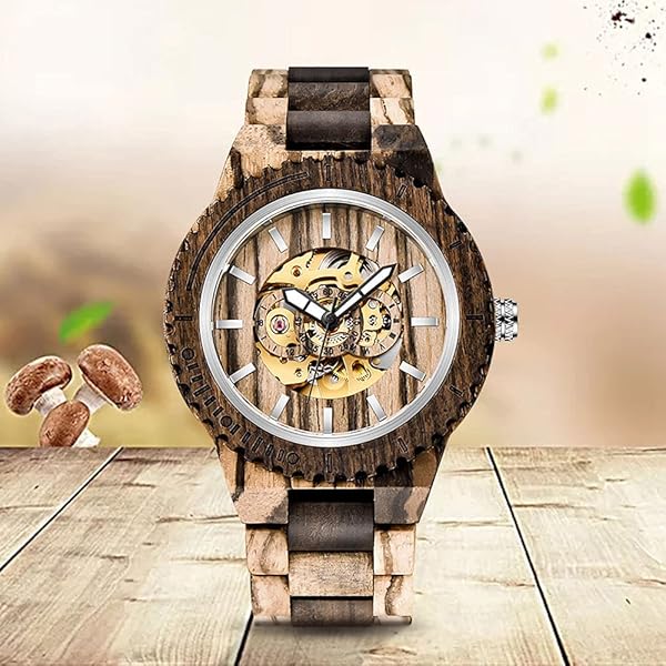 No Battery Fashion Mechanical Wooden Watch for Men, Mechanical Movement Wooden Strap Men's Watch for Father's Day, Birthday M801 (sale by bulk)