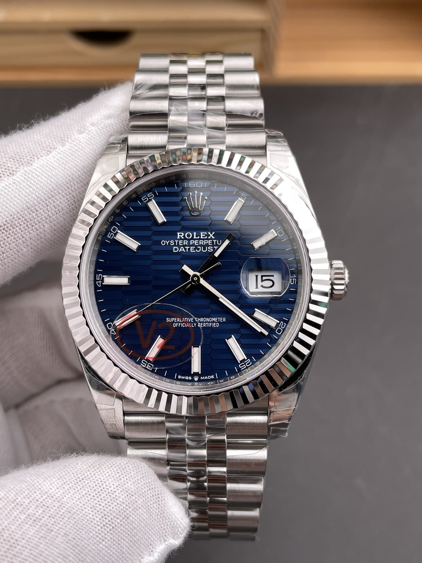 Blue Grid Datejust Wave Blue Dial