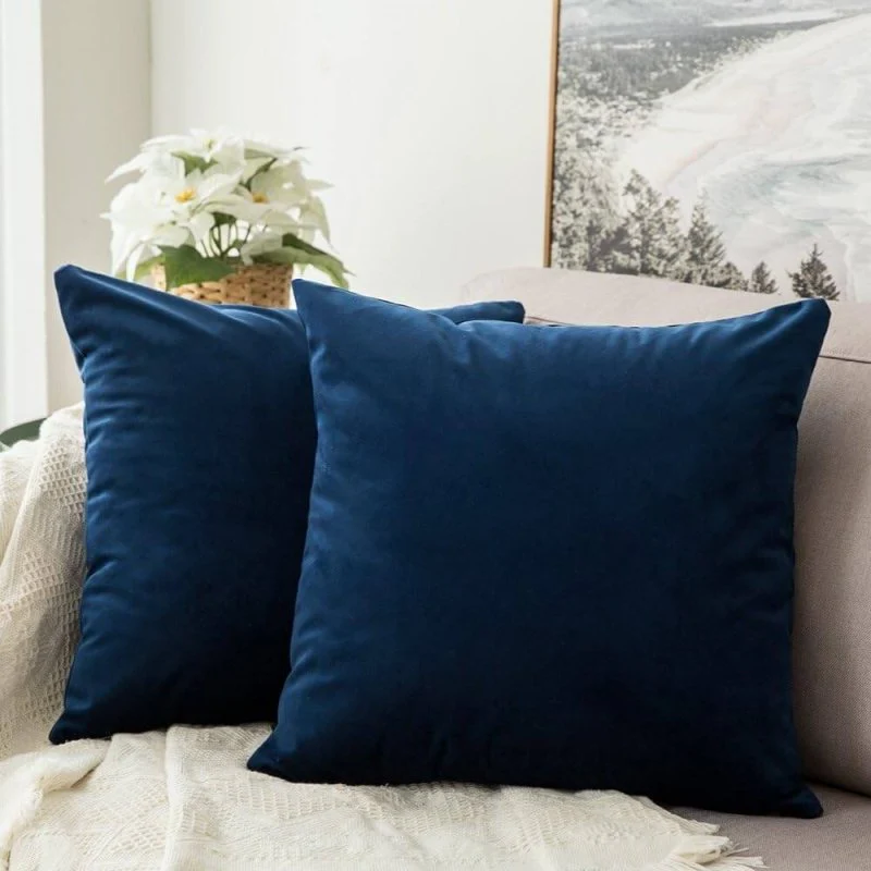 Velvet Soft Solid Decorative Square Throw Pillow Covers (Pack of 2)