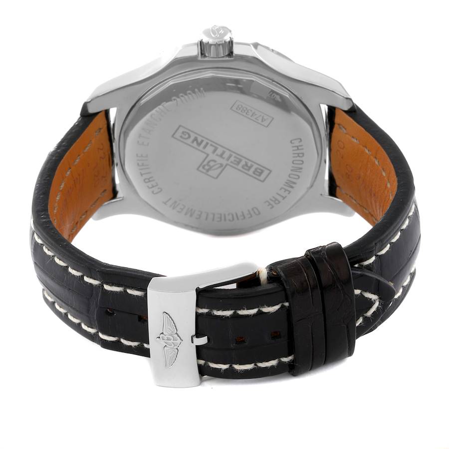 Breitling Colt Black Dial Leather Strap Steel Mens Watch A74388
