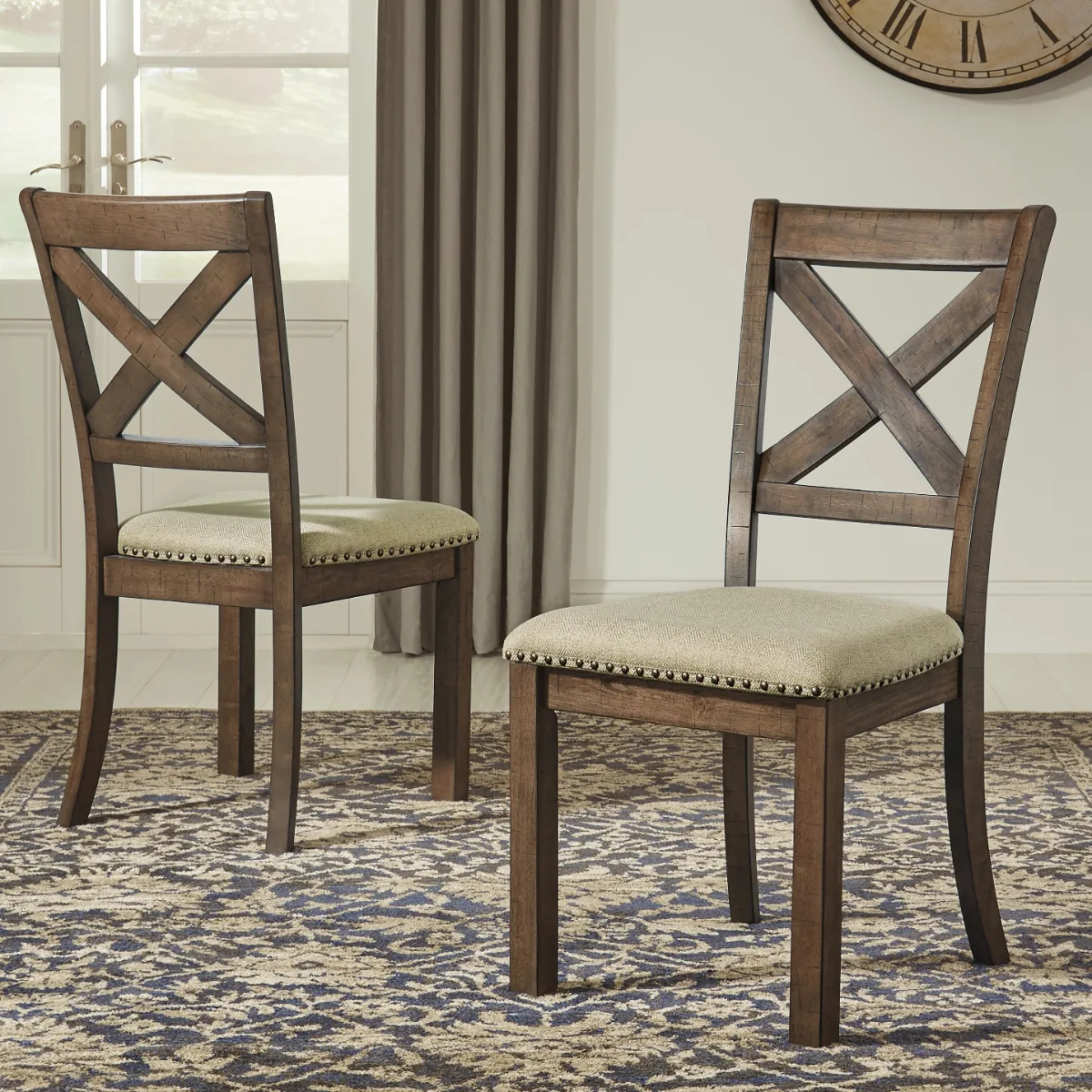 Rustic Cross Back Dining Seating Set of 2