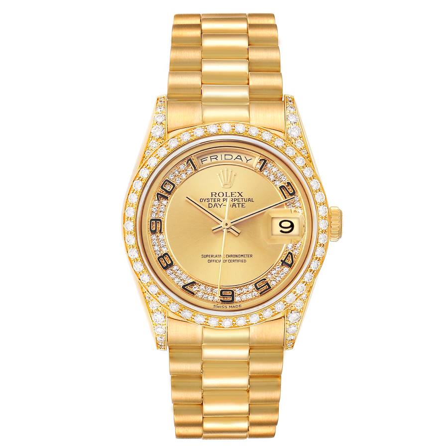 Rolex President Day-Date Yellow Gold Myriad Diamond Mens Watch 18388