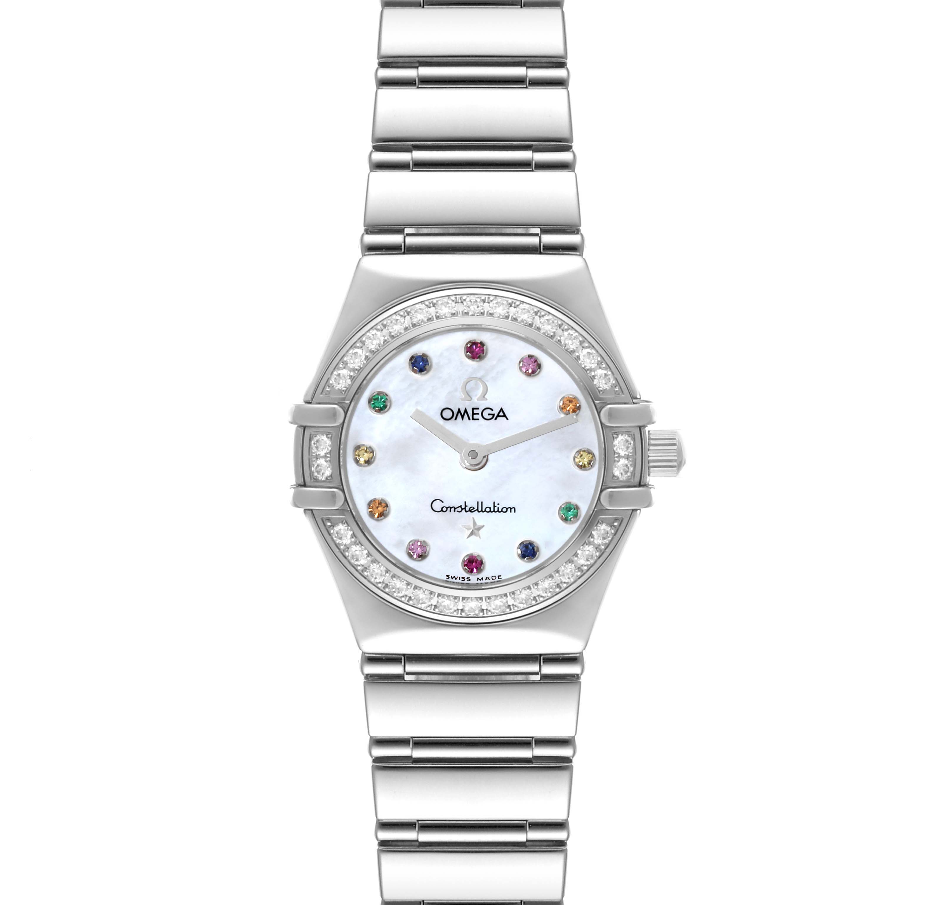 Omega Constellation Iris Steel Multi Stone Mother Of Pearl Dial Ladies Watch 22.5 MM 1465.79.00