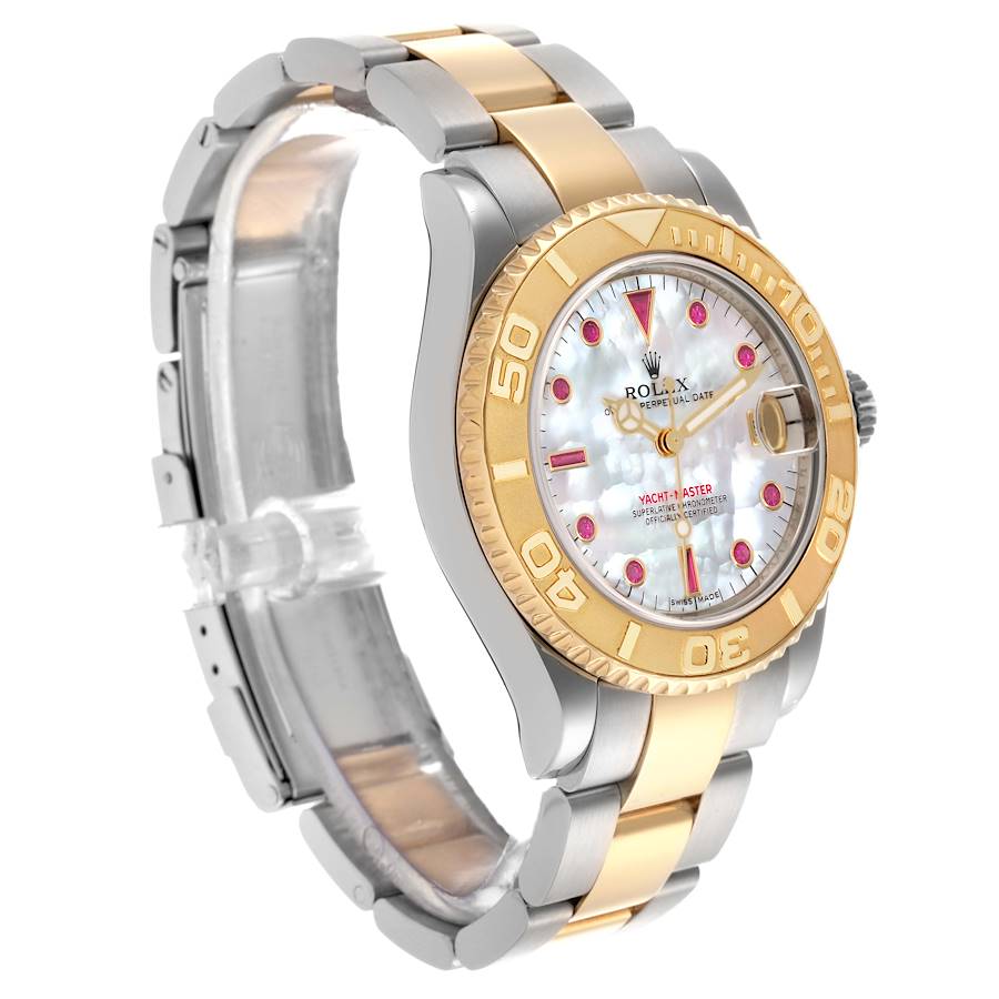Rolex Yachtmaster 35 Midsize Steel Yellow Gold MOP Ruby Dial Watch 168623