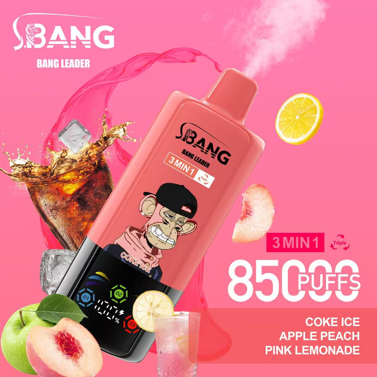 Bang Leader 85K Puffs 3-in-1 Prefilled Vape Device - 3 Flavours, Rechargeable, 850mAh