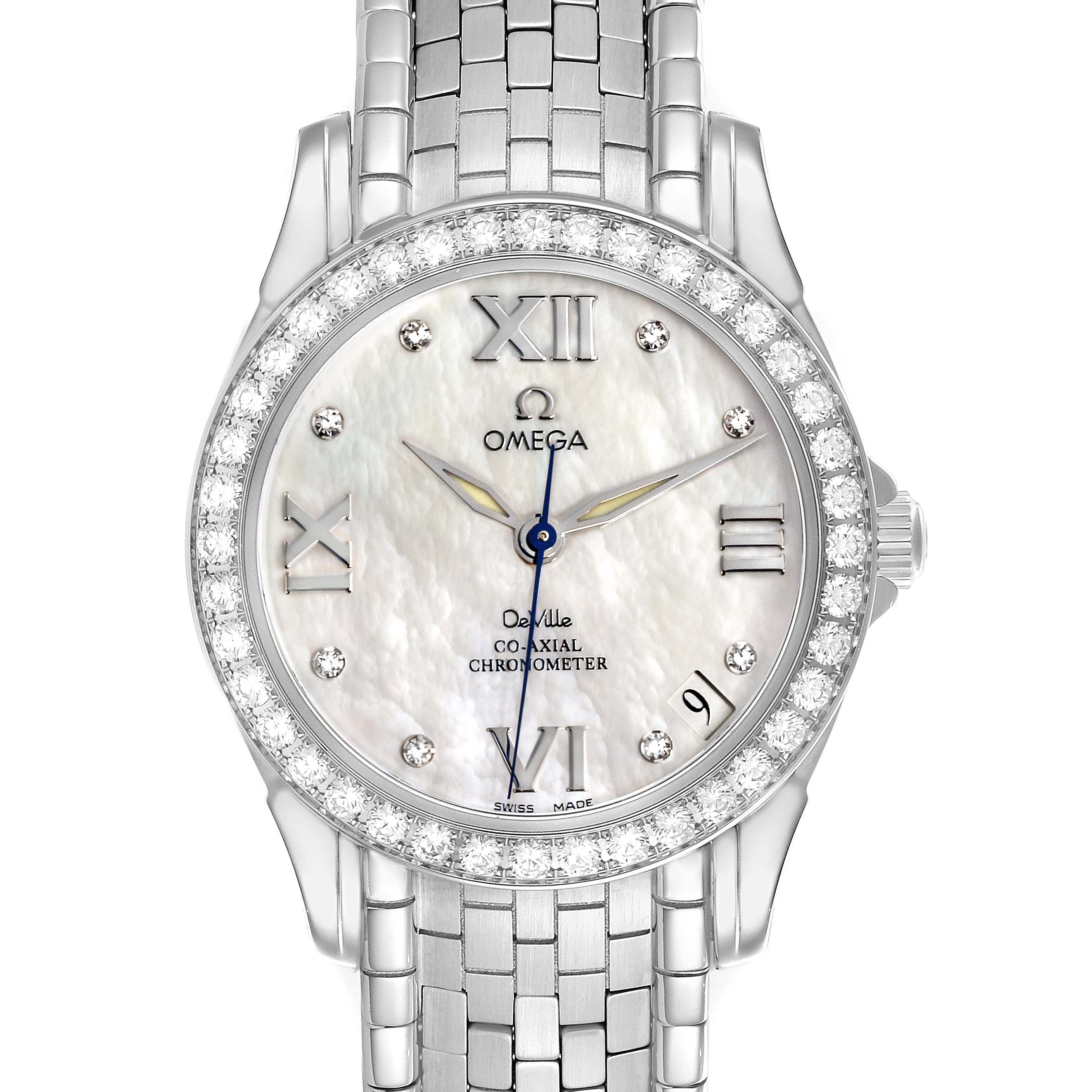 Omega DeVille Prestige MOP Diamond Steel Yellow Gold Ladies Watch 32.5 MM 4586.75.00