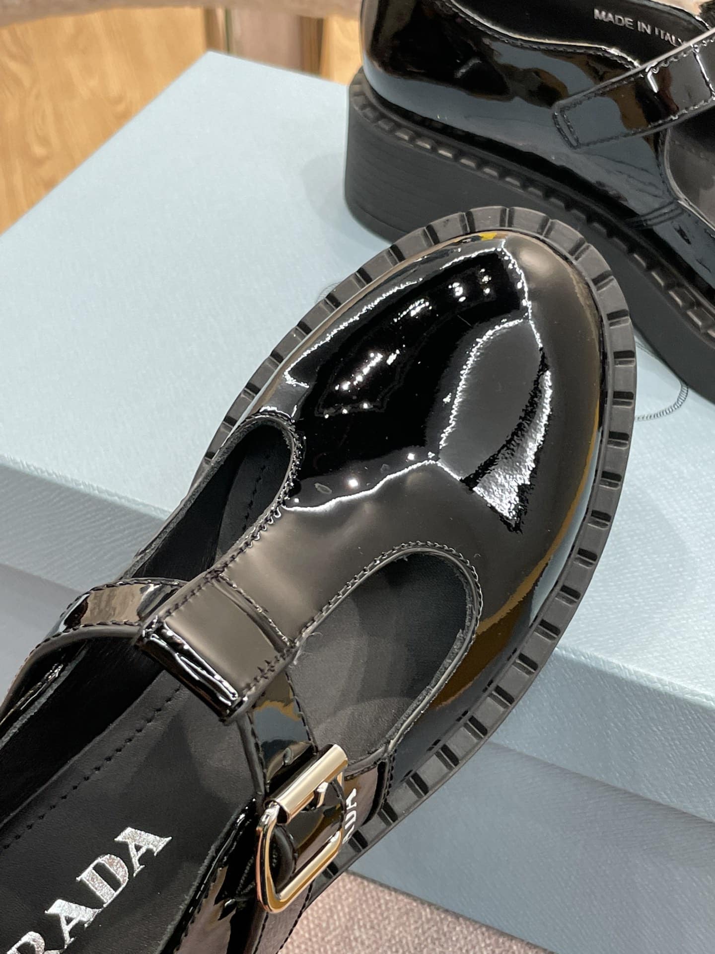 Prada Brushed Leather Mary Jane T Strap Shoes Black 2Ee372 055 F0002