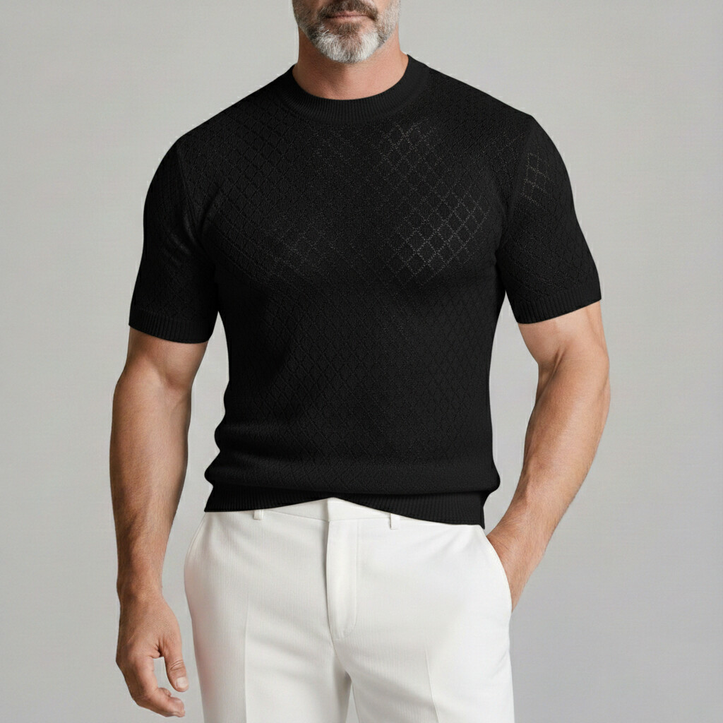 Men's Daily Crew Neck Short Sleeve Argyle Knit T-Shirt