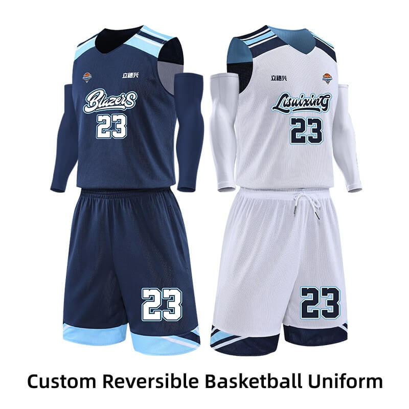 Custom Logo Reversible Basketball Jerseys with Number Navy White