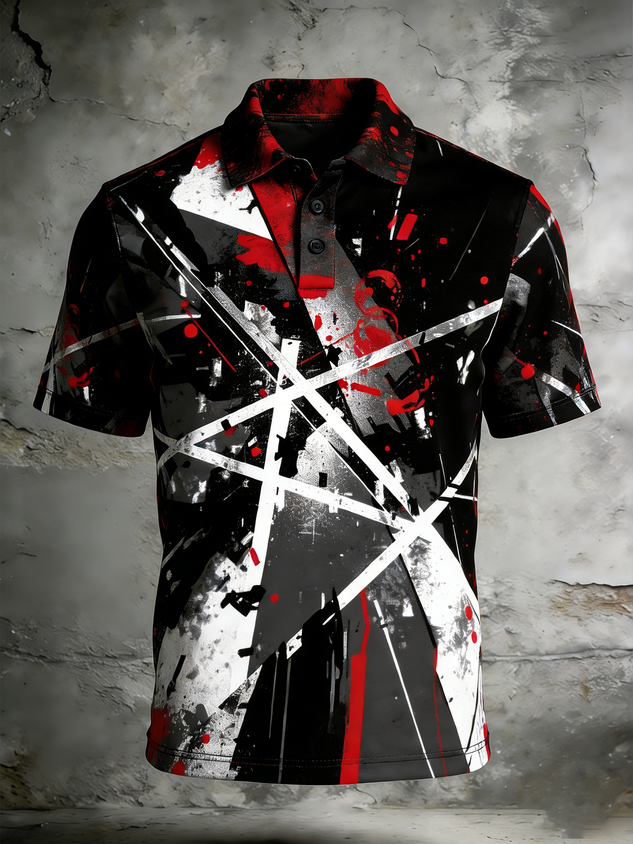 Moisture Wicking 3D Gradient Abstract Geometric Short Sleeve Golf Polo