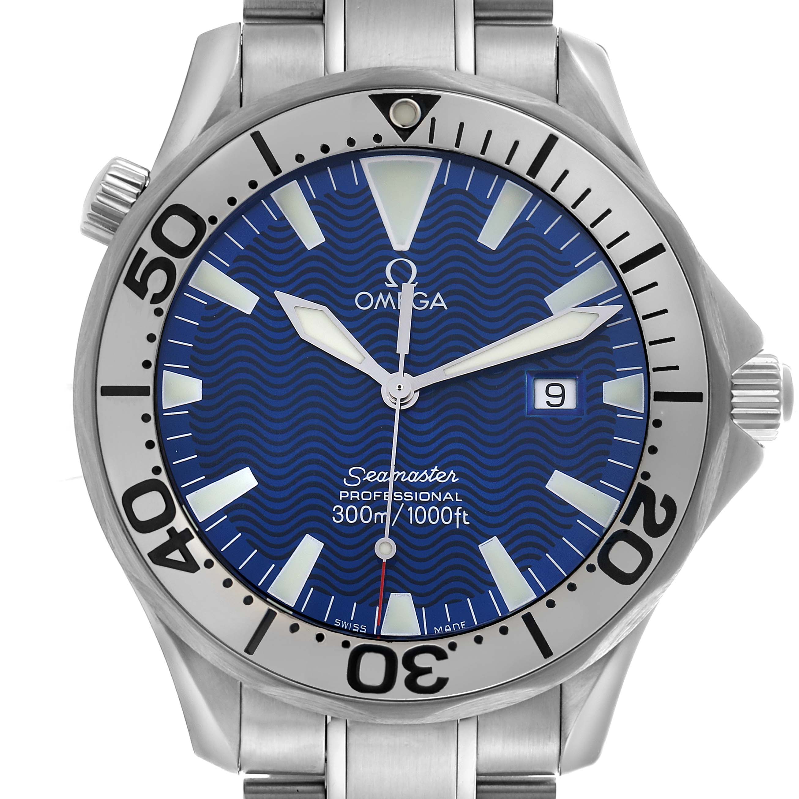 Omega Seamaster Electric Blue Wave Dial Steel Mens Watch 41.0 MM 2265.80.00 Card