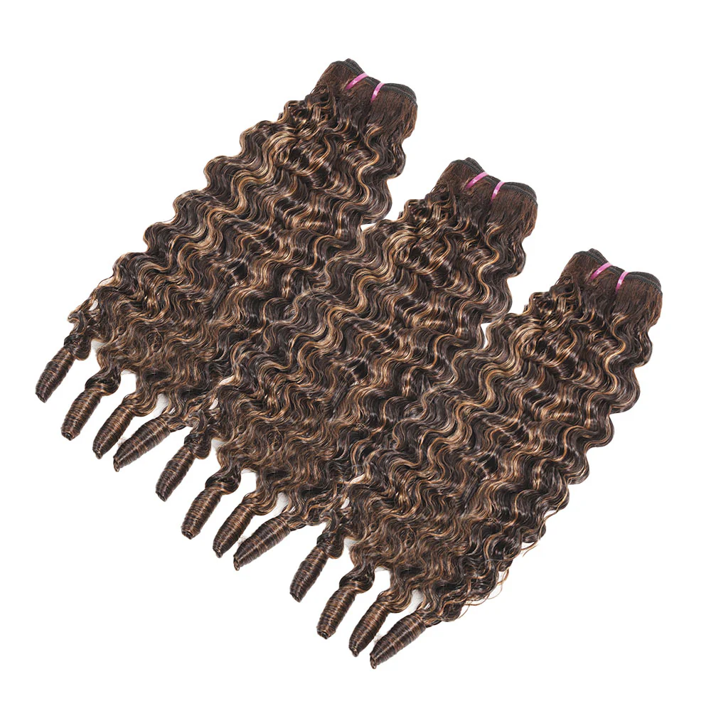 Megalook 12A Highlight P4/27 Burmese Curly 3 Bundles With Finger Coil Ends Brazilian Human Hair Extension