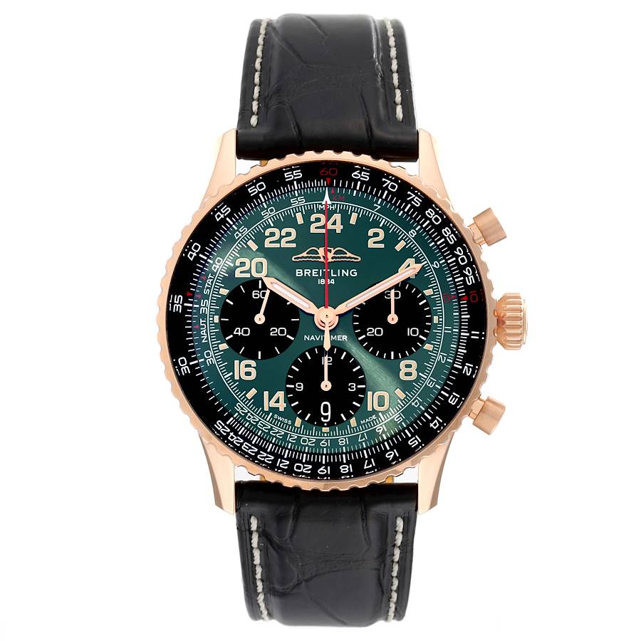 Breitling Navitimer Cosmonaute B12 Green Dial Rose Gold Mens Watch RB1230