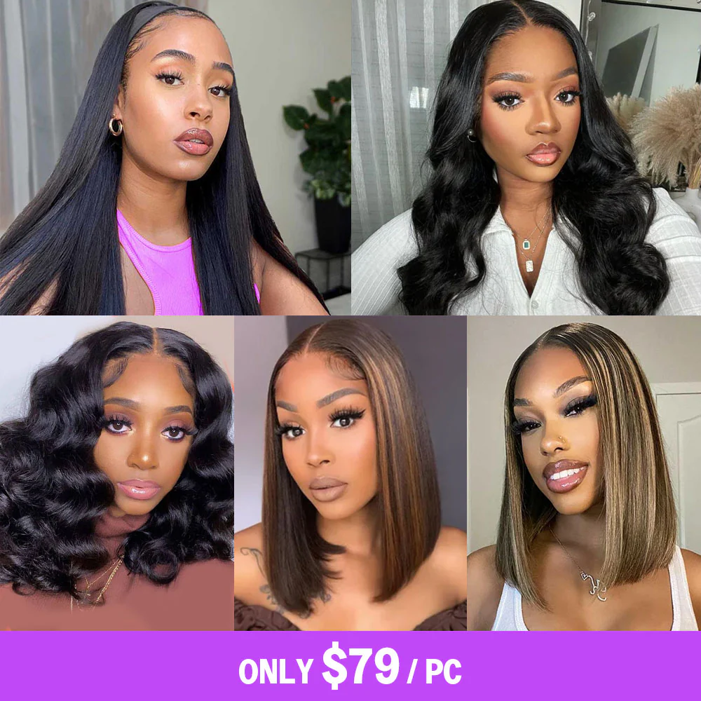 Megalook $79 Final Deal Price 6x5 Pre-Cut Lace Balayage Highlight/Natural Black Straight/Body Wave Wig