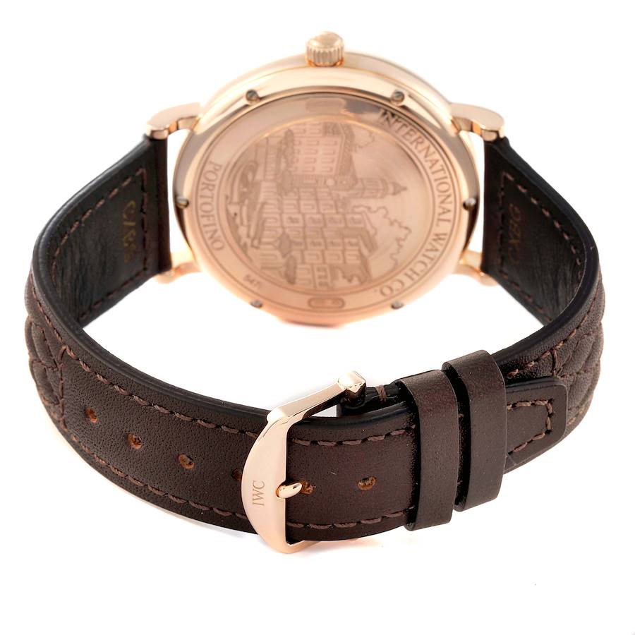 IWC Portofino 18k Rose Gold Automatic 40 mm Silver Dial Brown Strap Mens Watch IW356504