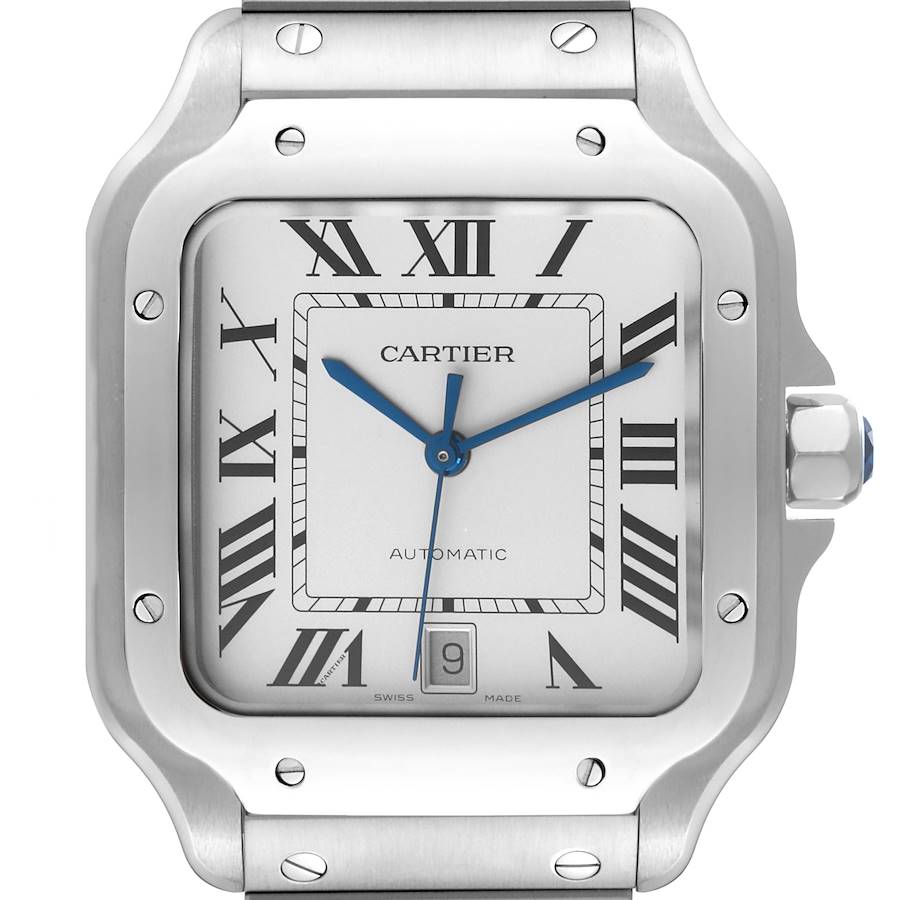 Cartier Santos Large Silver Dial Steel Mens Watch WSSA0009