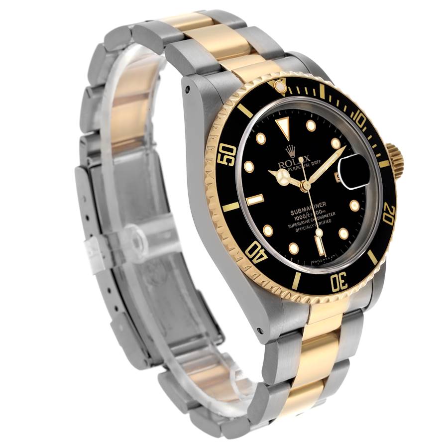 Rolex Submariner Steel Yellow Gold Black Dial Mens Watch 16613