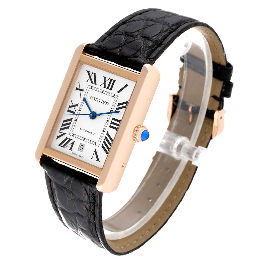 Cartier Tank Solo XL Rose Gold Silver Dial Mens Watch W5200026