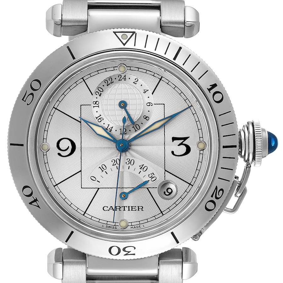 Cartier Pasha Power Reserve Silver Dial Steel Mens Watch W31037H3