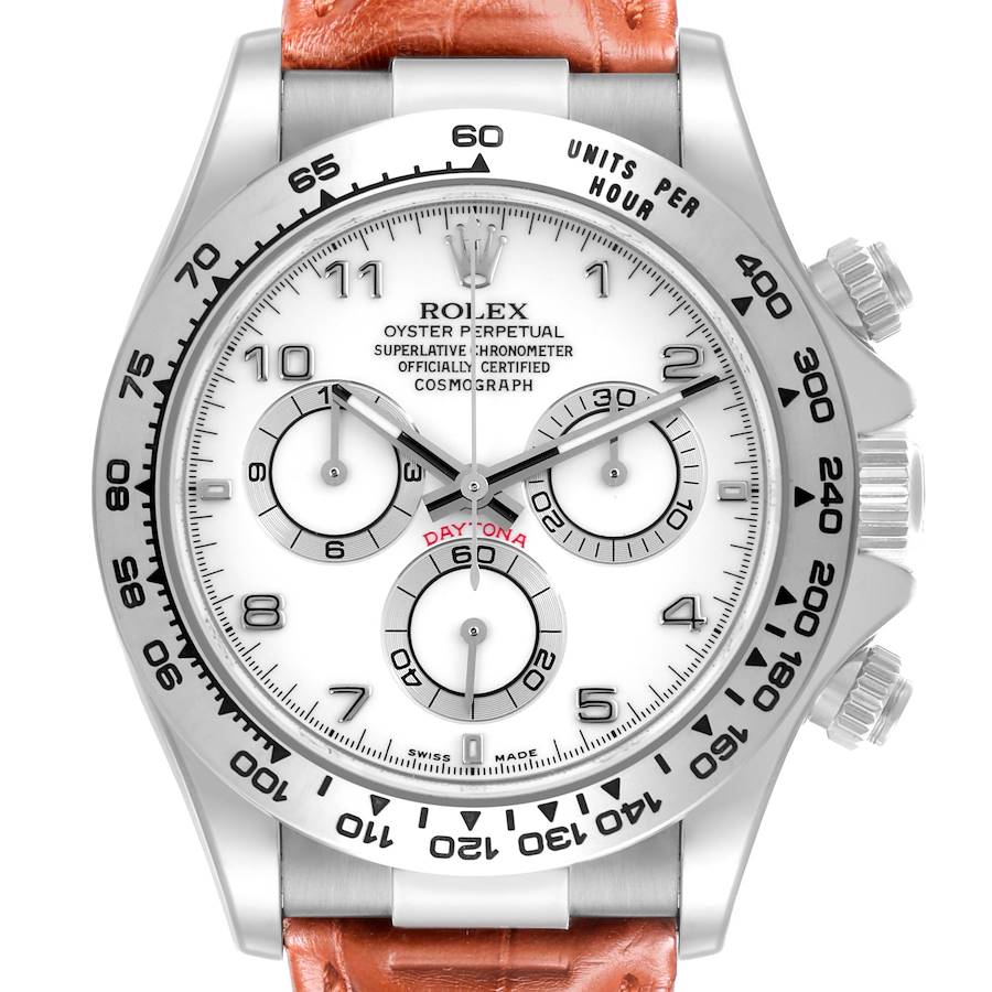 Rolex Daytona White Gold Brown Strap Chronograph Mens Watch 116519