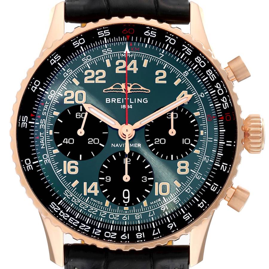 Breitling Navitimer Cosmonaute B12 Green Dial Rose Gold Mens Watch RB1230